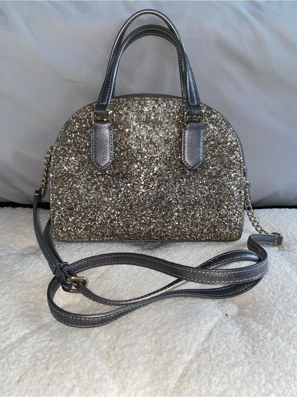 Kate Spade sparkling gunmetal glitter dome crossbody